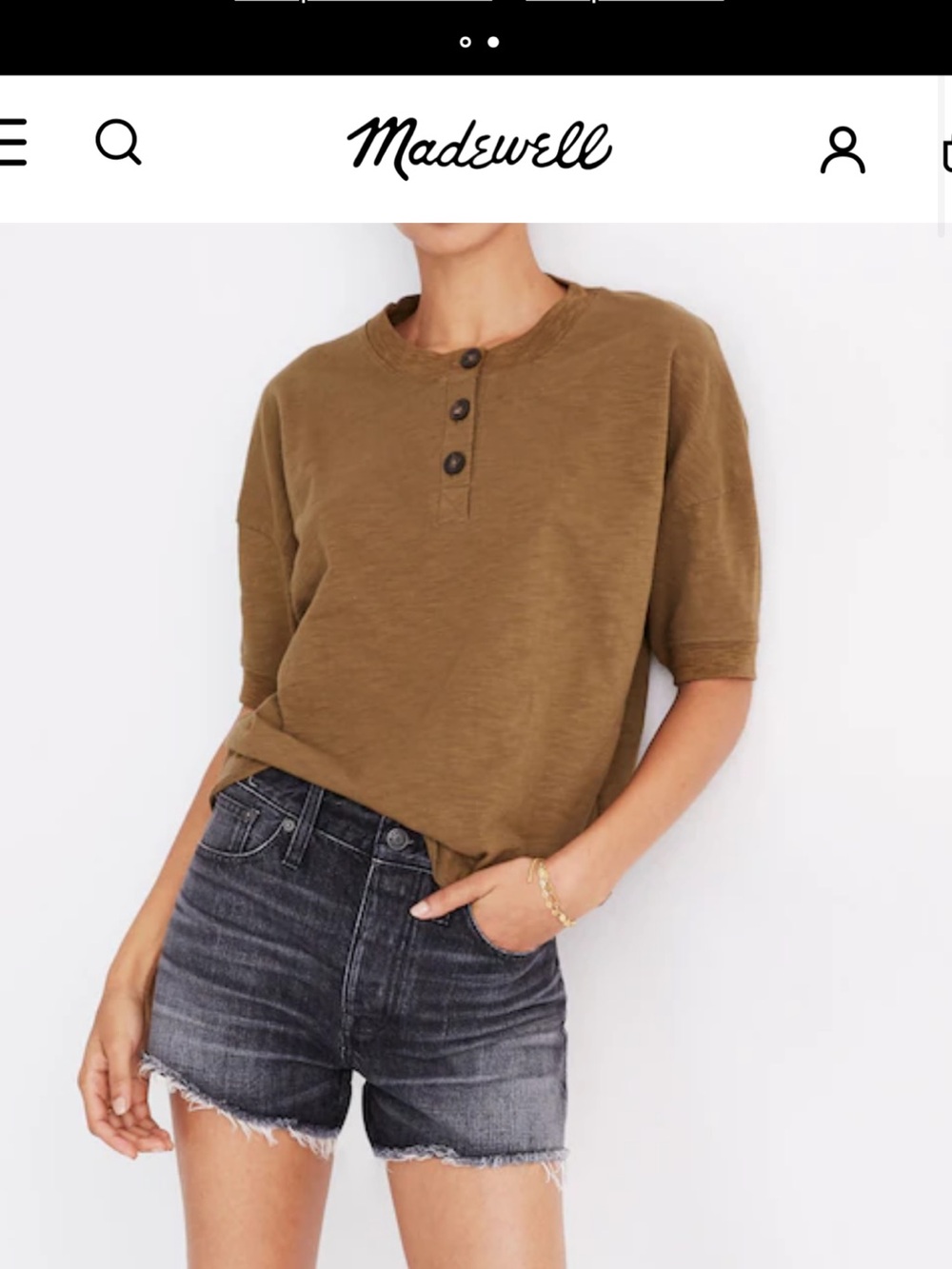 Madewell Button Raw Edge Henley Tee - Asparagus